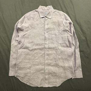 J Mclaughlin Shirt Mens M Button Up 100% Linen Beach Summer Dress Casual Purple